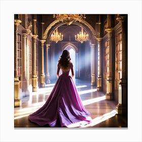 Beautiful Woman In A Purple Dress In A Dark Room Canvas Print