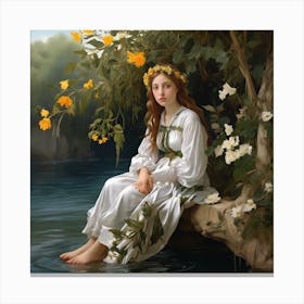 Girl Sitting In The Water Canvas Print