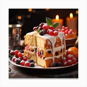 Christmas Cake With Berries Canvas Print