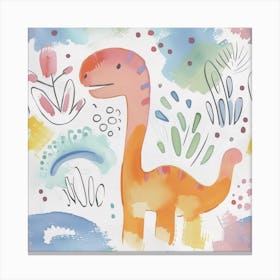 Cute Muted Pastels  Brontosaurus Dinosaur 1 Canvas Print