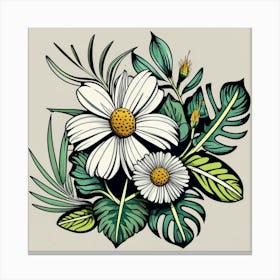 Daisies And Leaves Canvas Print