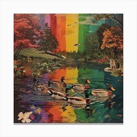 Rainbow Ducks In The Pond 2 Canvas Print