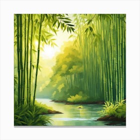 A Stream In A Bamboo Forest At Sun Rise Square Composition 391 Canvas Print
