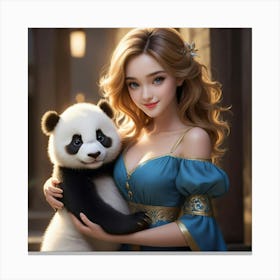 Chinese Girl With Panda Canvas Print