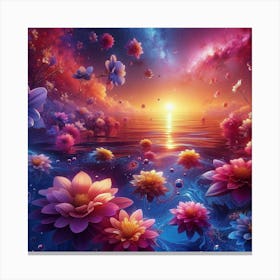 Colorful Flowers In The Water Canvas Print