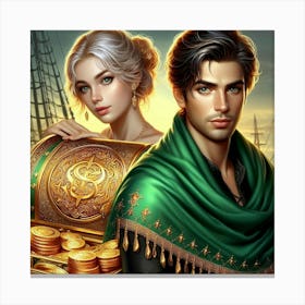 Man And A Woman Holding A Chest Canvas Print