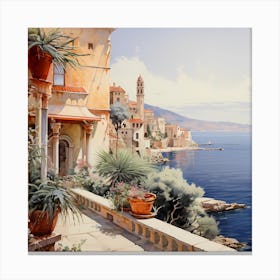 Seaside Sonata: Light and Shadow Dance in Pastel Harmony Canvas Print