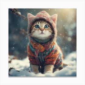Cute Kitten In The Snow Canvas Print