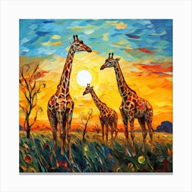 Giraffes At Sunset 24 Canvas Print