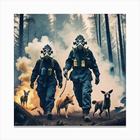 Firefighter And Dogs Canvas Print