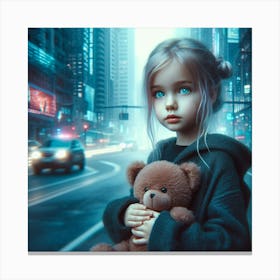 Little Girl With Teddy Bear 18 Canvas Print