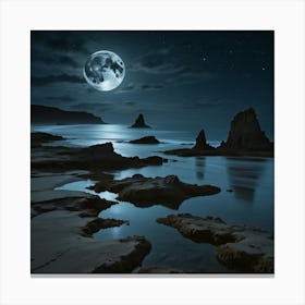 Full Moon Over The Ocean 3 Canvas Print