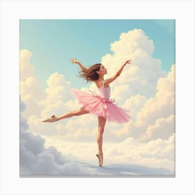 Ballet Dancer Poses Amid Watercolor Clouds 1 Canvas Print