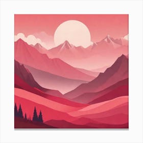 Misty mountains background in red tone 28 Canvas Print