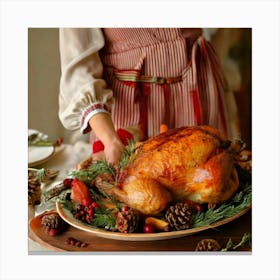 Firefly Vintage, Dress, Roasted, Turkey, Platter, Fruits, Pine, Cones, Garnish, Feast, Holiday, Than (2) Canvas Print