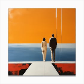 Two People Looking At The Ocean Canvas Print
