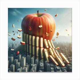 Apple On A City Canvas Print