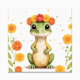 Floral Baby Lizard Nursery Illustration (26) Canvas Print