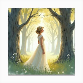 Princess Diana Amidst Watercolor Trees And Delicate Mist 1 Canvas Print