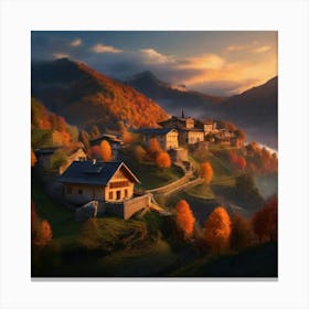Autumn Village In The Mountains Canvas Print
