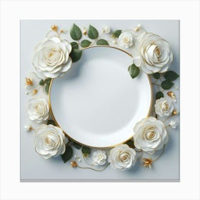 White Plate With Roses Canvas Print