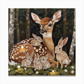 Fawn And Rabbits Fairycore Painting 1 Canvas Print