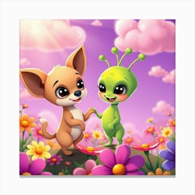 Alien Kid And Chihuahua Canvas Print