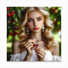 Beautiful Young Woman Holding Cherries Canvas Print
