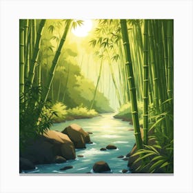 A Stream In A Bamboo Forest At Sun Rise Square Composition 12 Canvas Print