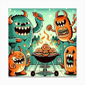 Monsters Grilling Canvas Print