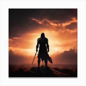 Silhouette Of A Warrior, A Silhouette Of A Warrior Standing Tall On A Battlefield With A Serene Background Signifying Inner Canvas Print