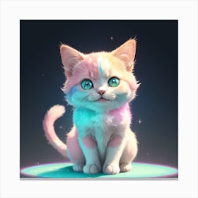 Gradient Pink and blue and green baby british cat happy and smiling,full body,sharp focus,looks funny,glowing, glitter,shine,sitting in the big fire sphere,very cute,8k,hd,Futuristic,SFG Canvas Print