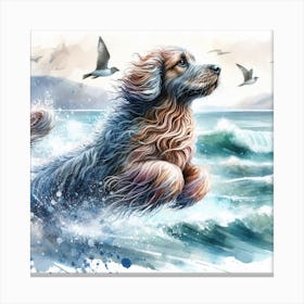 Dog In Motion, Dog Watercolour Art Print 4 Canvas Print