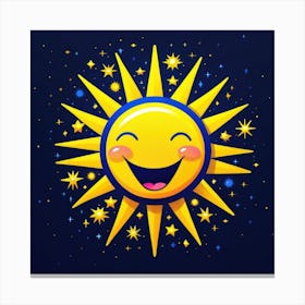 Lovely smiling sun on a blue gradient background 12 Canvas Print