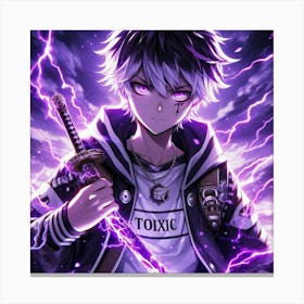 Purple Anime Boy Holding A Sword Canvas Print