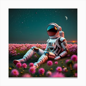 Astronaut In The Field Of Flowers 1 Canvas Print
