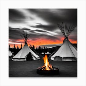 Teepees At Sunset 5 Canvas Print