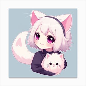 Cute Anime Girl With Cat Canvas Print