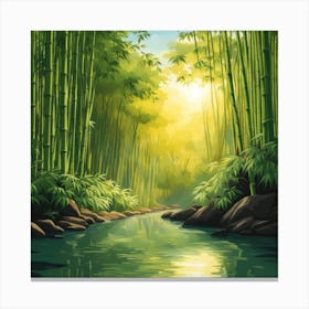 A Stream In A Bamboo Forest At Sun Rise Square Composition 86 Canvas Print