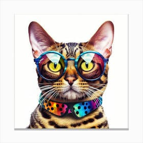 Bengal Cat With Glasses Canvas Print