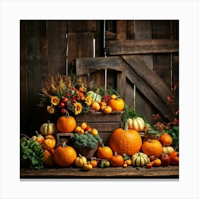 Abundant Autumn Harvest Fresh Seasonal Vegetables Cornucopia Overflowing Pumpkin Centerpiece Nat (1) Canvas Print