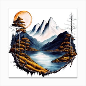 Scenic Mountain Landscape With Lakes And Trees Canvas Print