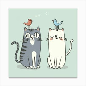 Two Cats And A Bird 5 Canvas Print