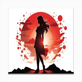 Silhouette Of A Woman Red Sunset Minimalist Abstract Wall Art Lienzo