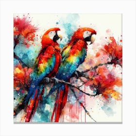 A Pair Of Scarlet Macaw Parrots 2 Canvas Print