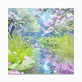 Cherry Blossom in A Serene Pond at Springtime Canvas Print