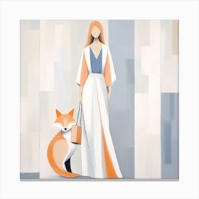 Fox And Woman Canvas Print