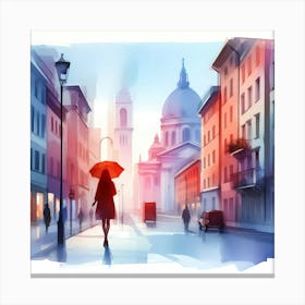 Watercolor Woman Walking In The City Canvas Print