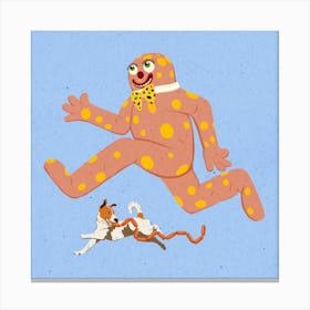 Blobby and cheeky dog with sausages, nostalgia, illustration, wall art Canvas Print