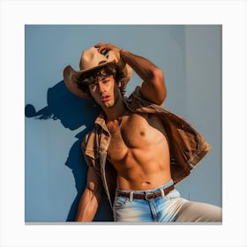 Muscular Cowboy Posing Canvas Print